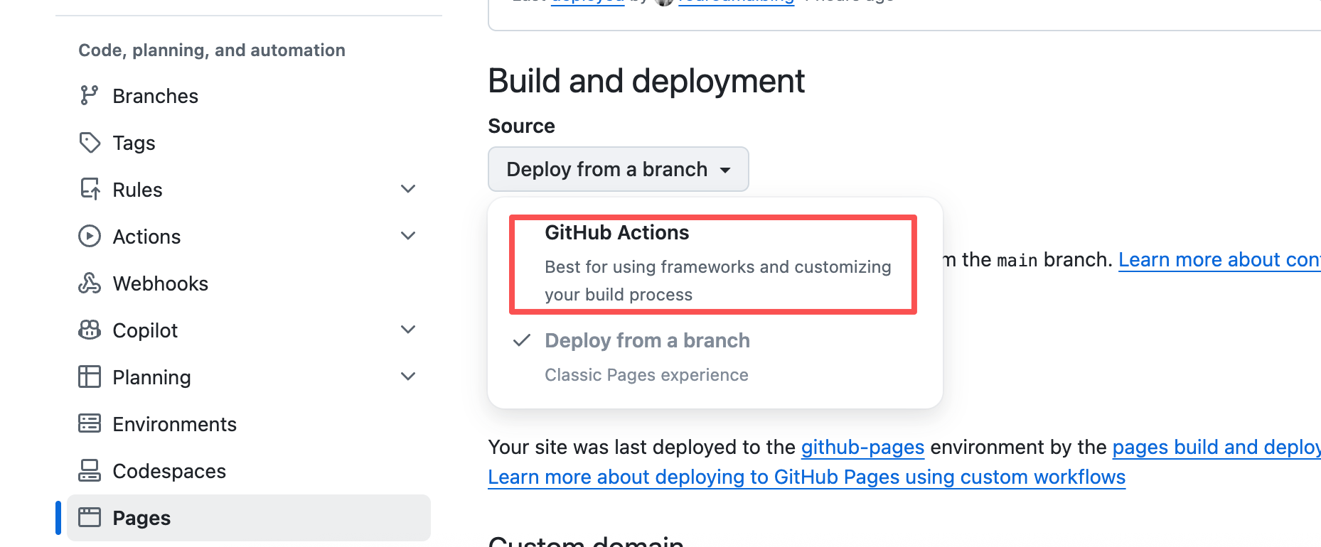 GitHub Pages 设置